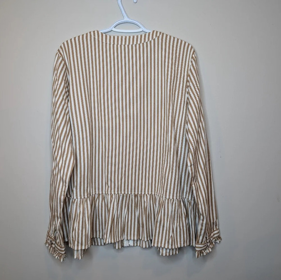 Denim & Co. Yarn Dyed Striped Ruffle Peplum Zip Up Jacket Size L NWOT - Picture 3 of 12